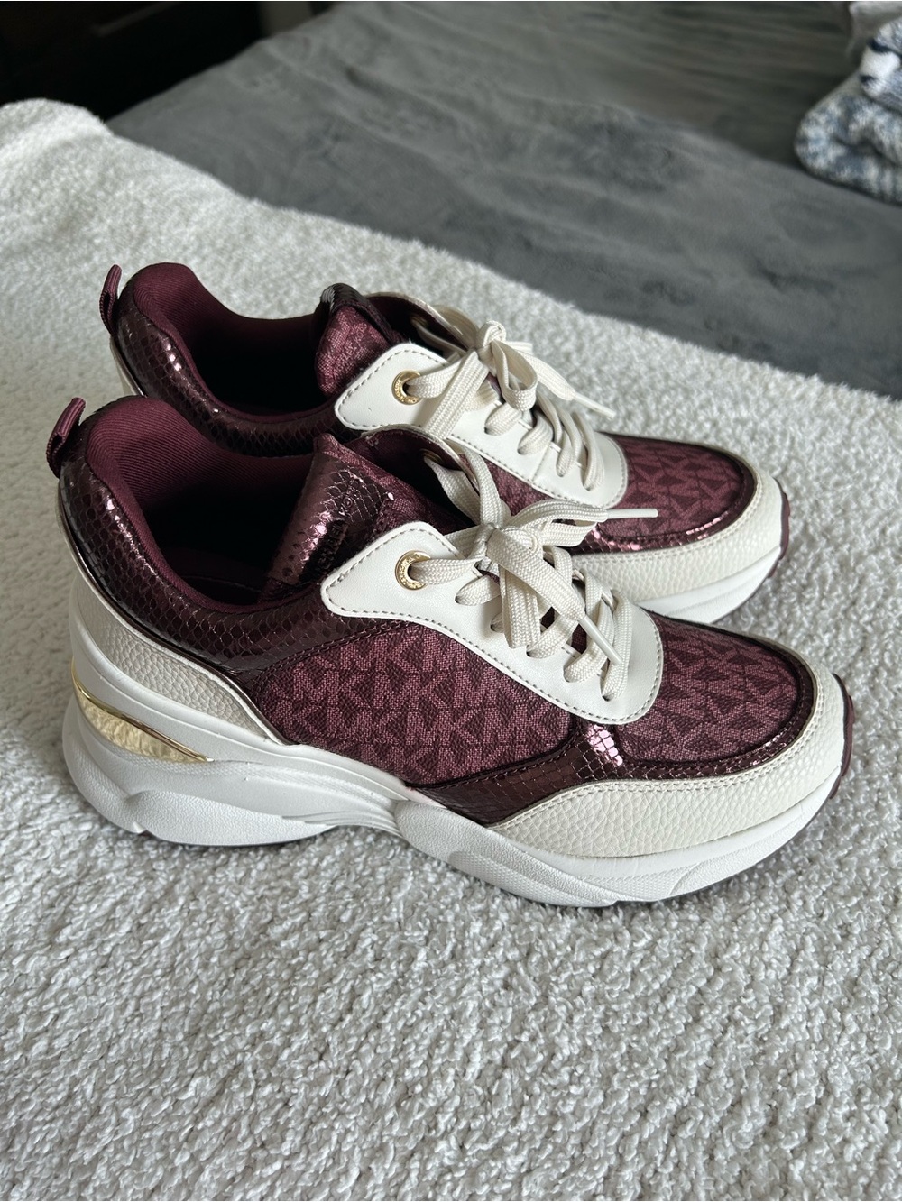 Michael Kors Burgundy and White Sneakers